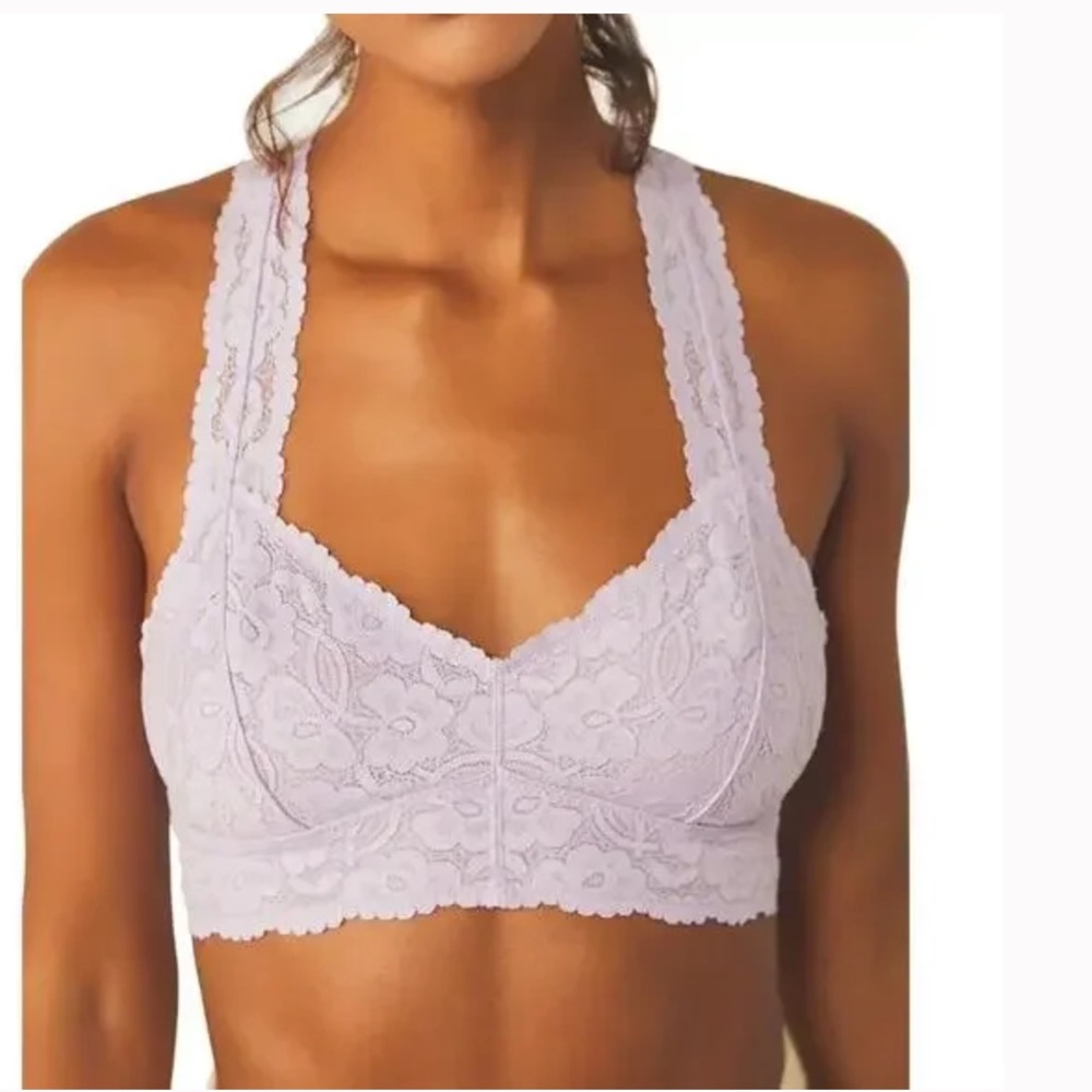 Intimately Free People Racerback Bralette Women's Lace Galloon Size Small Pink - Picture 14 of 15